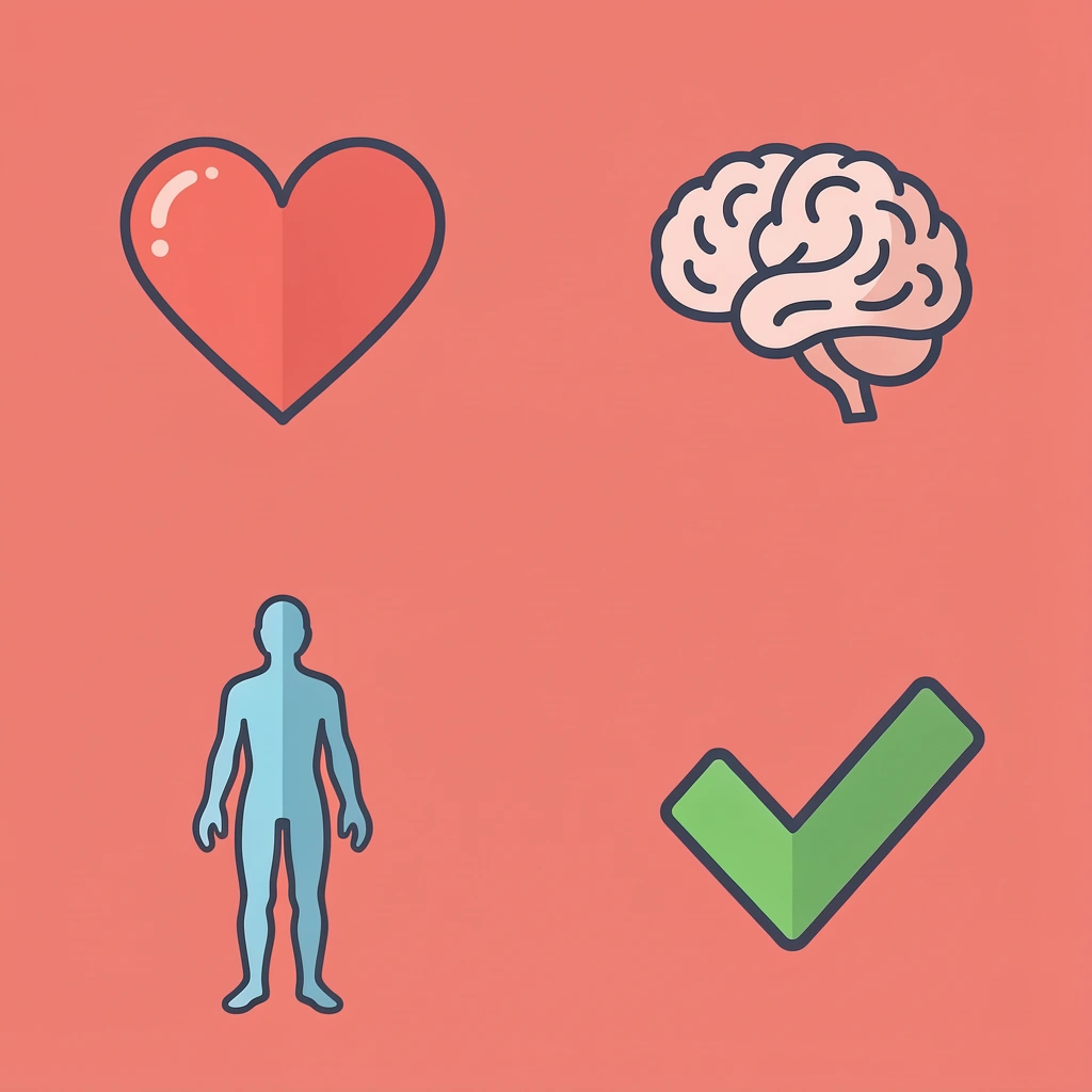 Four icons representing common pelvic tightness symptoms: dull ache, stiffness after sitting, pressure during movement, and lower back tension
