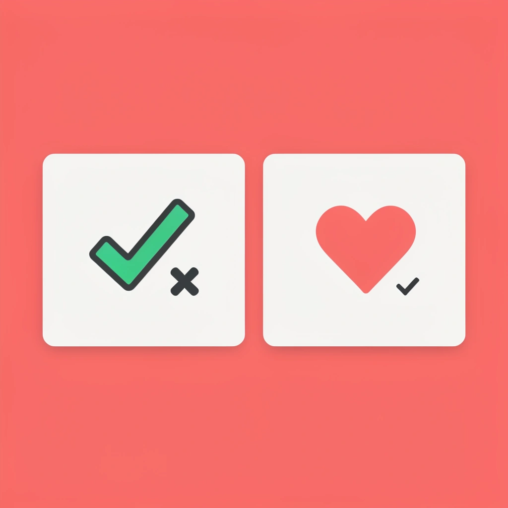 Left side shows a checkbox with an X mark representing compliance-focused wellness; right side shows a heart icon with a checkmark representing genuine care and engagement