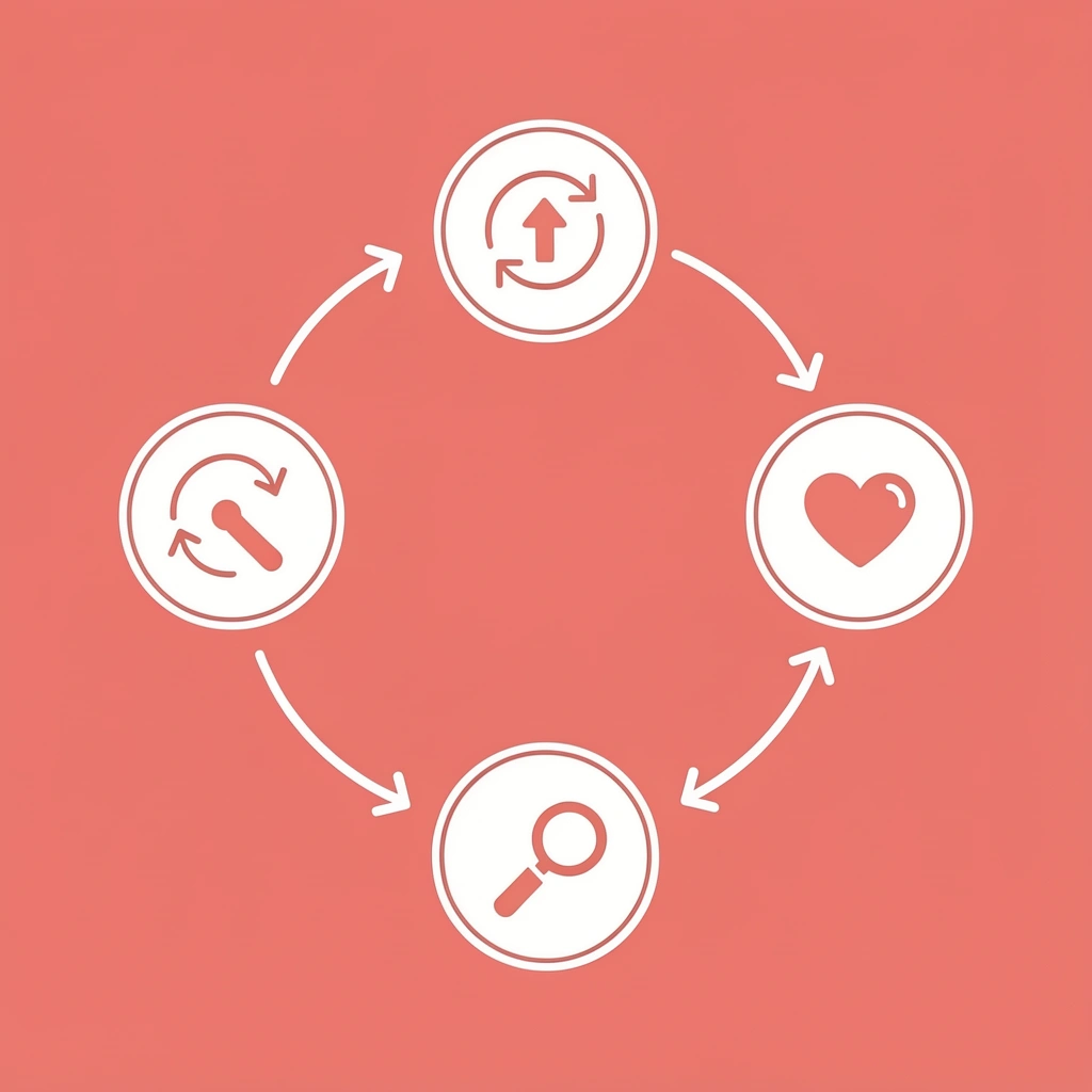Circular cycle diagram showing repetition, progression, and behavioral change as interconnected steps - Corporate Wellness Events