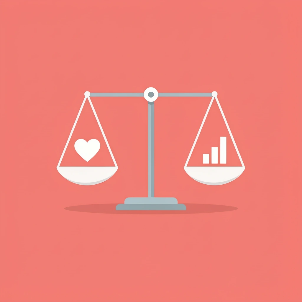 Balance scale comparing feel-good moments on one side versus measurable fitness results on the other
