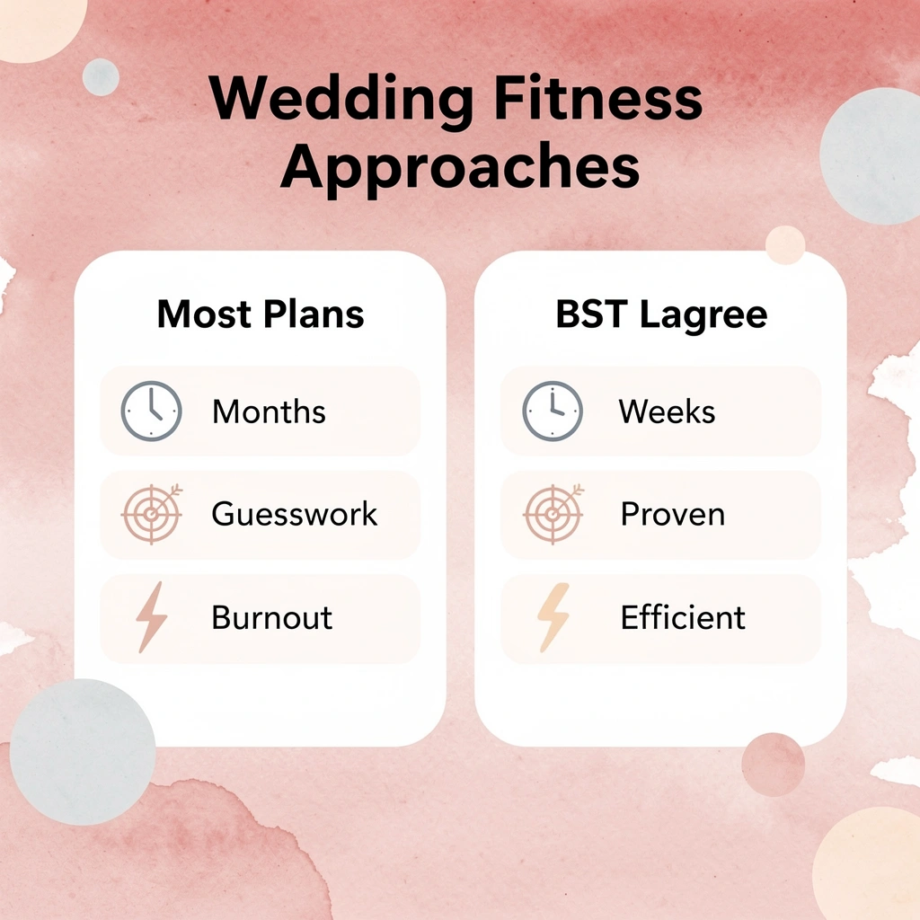 Comparison chart showing most wedding fitness plans versus the BST Lagree approach