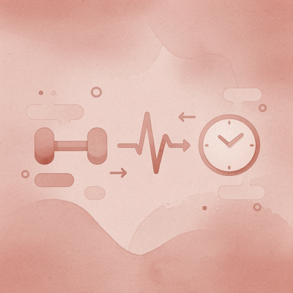 Three icons showing dumbbell, heartbeat, and clock representing strength training, cardio, and recovery