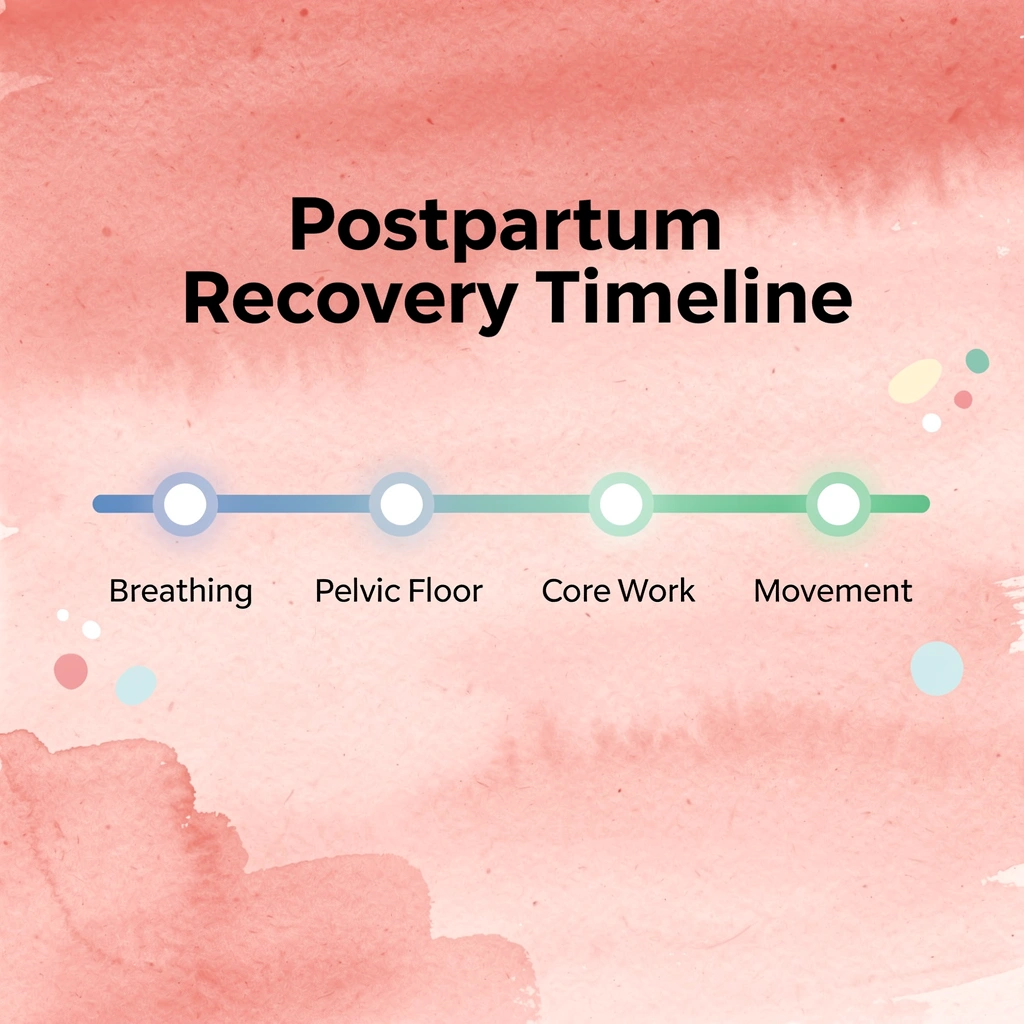 Timeline showing postpartum recovery progression stages