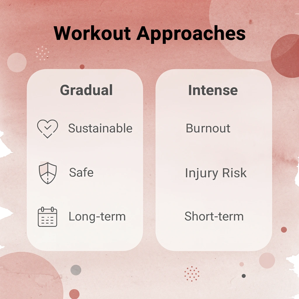 Comparison chart showing gradual vs intense workout approaches