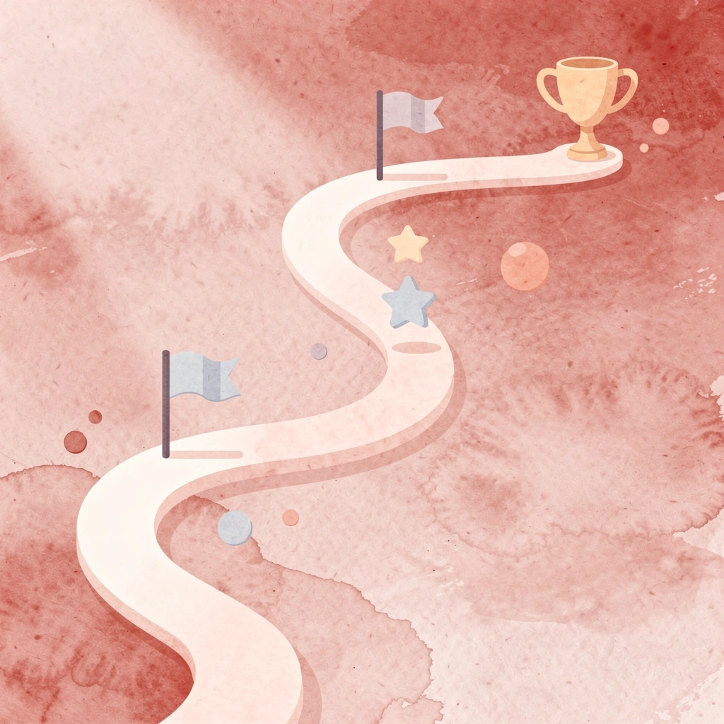 Winding path with milestone markers representing a structured postpartum recovery journey