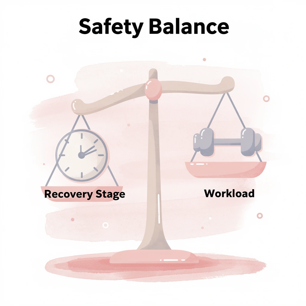 Balance scale showing recovery stage versus workload