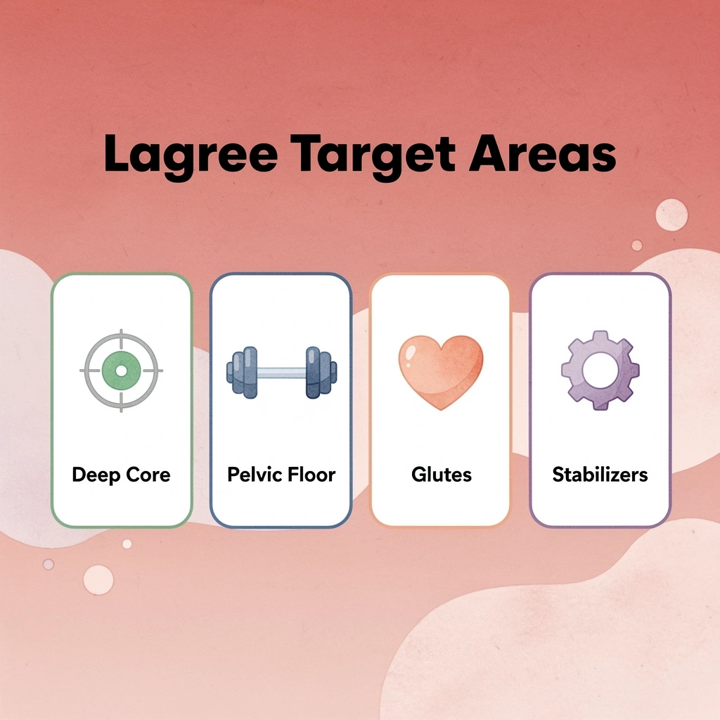 Infographic showing four key muscle areas targeted by the Lagree method