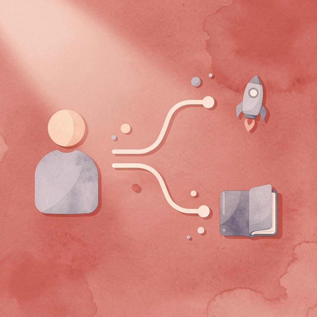 Path icon splitting into two directions representing rebuilding strength versus risking setback