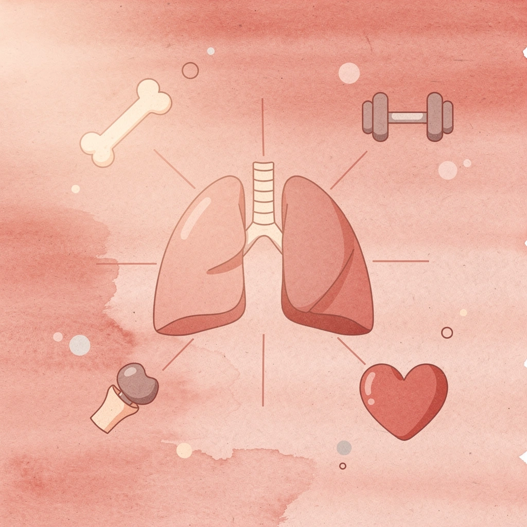 Icon hub showing pelvic floor connected to surrounding muscle systems