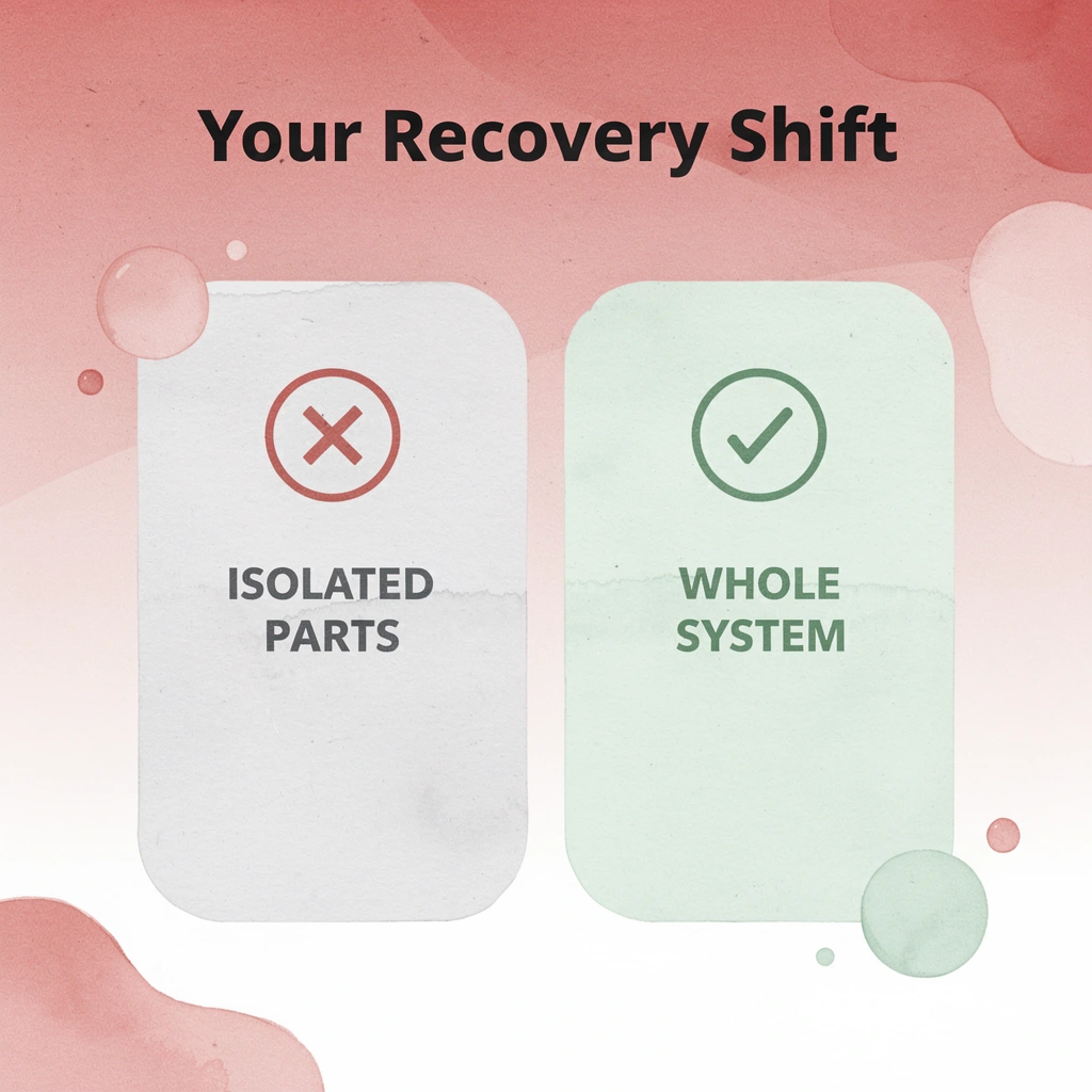 Before and after infographic comparing isolated training versus whole-body system approach