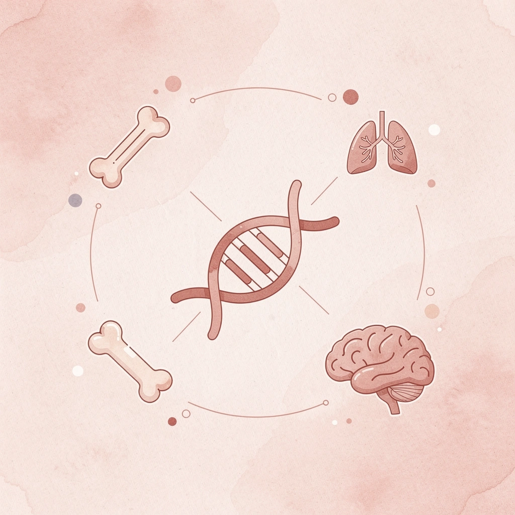  Icon hub showing central abdominal biology surrounded by four contributing biological factors
