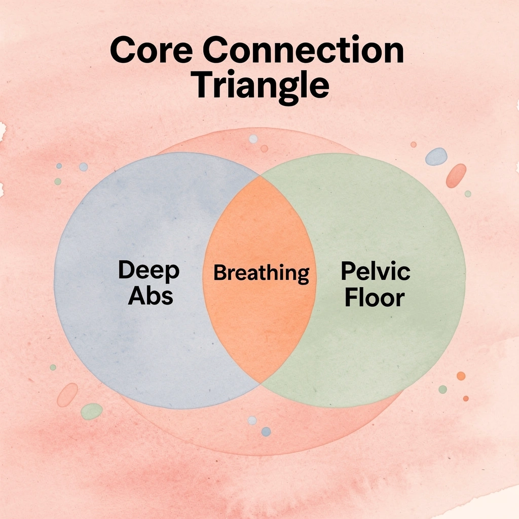 Venn diagram showing overlap between deep abdominals, pelvic floor, and breathing mechanics