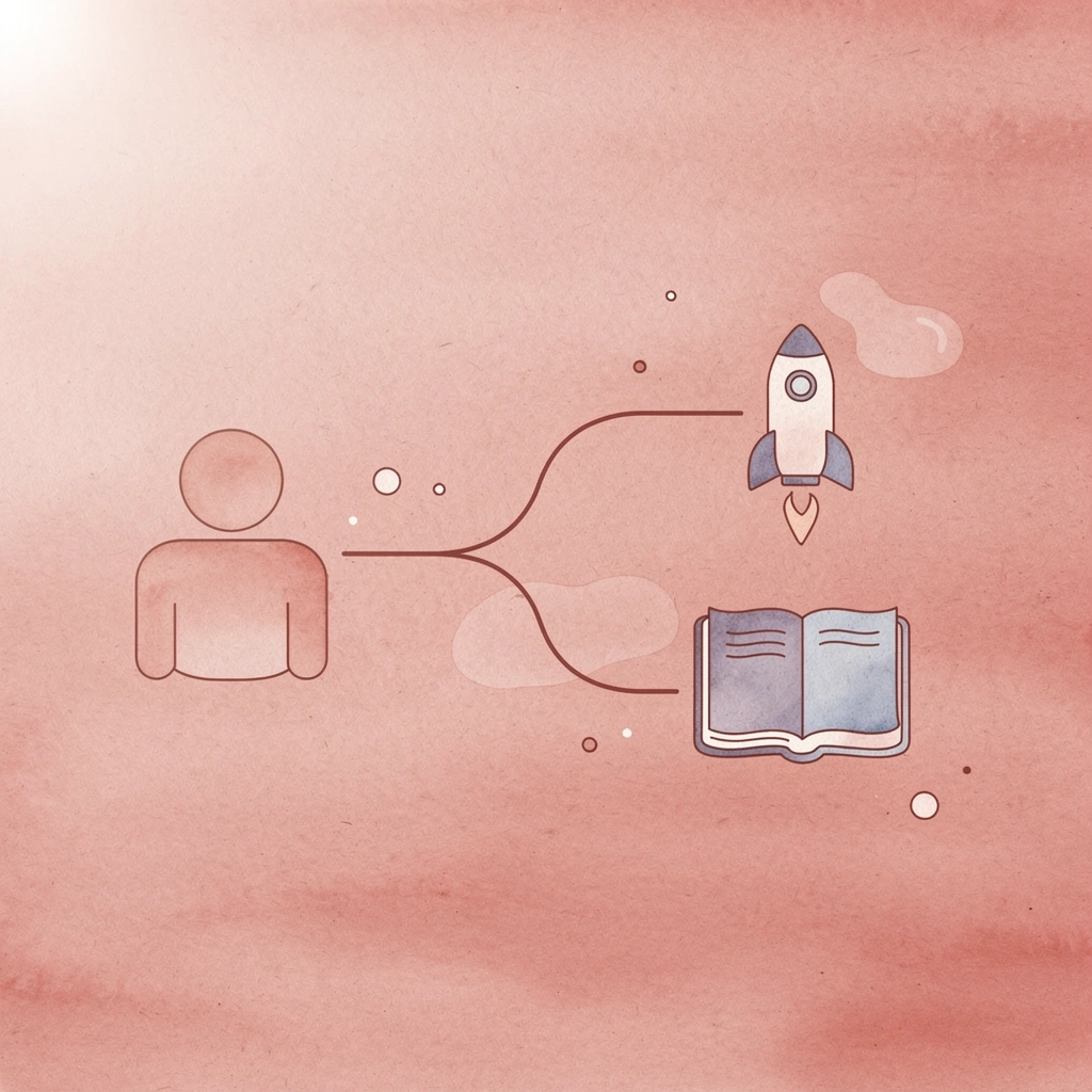 Icon showing one path splitting into two choices: waiting versus acting