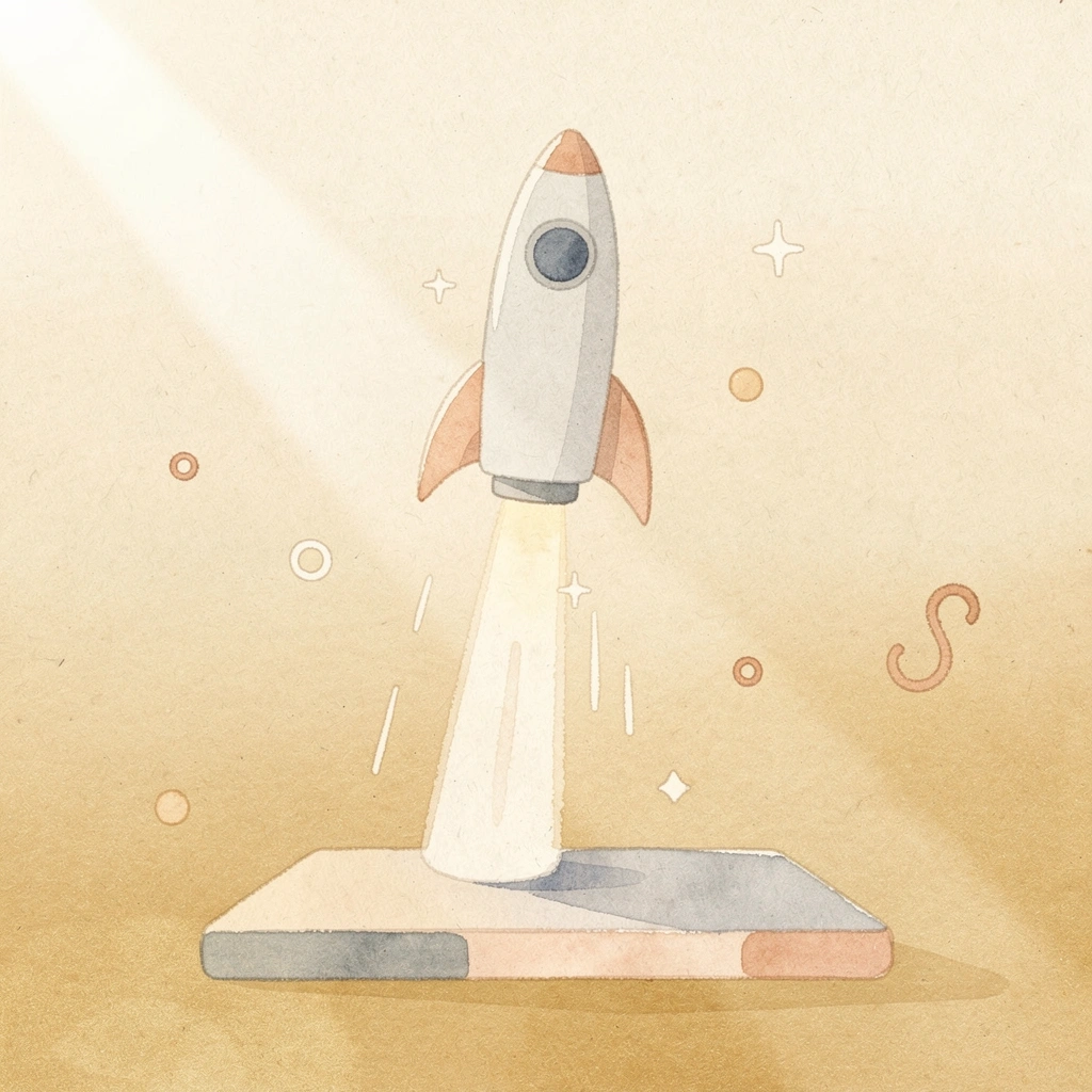 Scene illustration of a figure launching upward, representing postpartum recovery and strength building