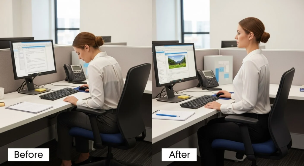 lagree before and after 3 months - posture overhaul desk worker