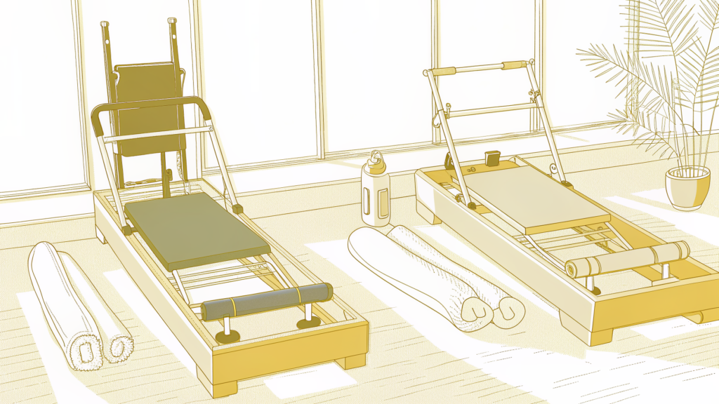 Classical Pilates reformer beside a Megaformer machine highlighting their key differences