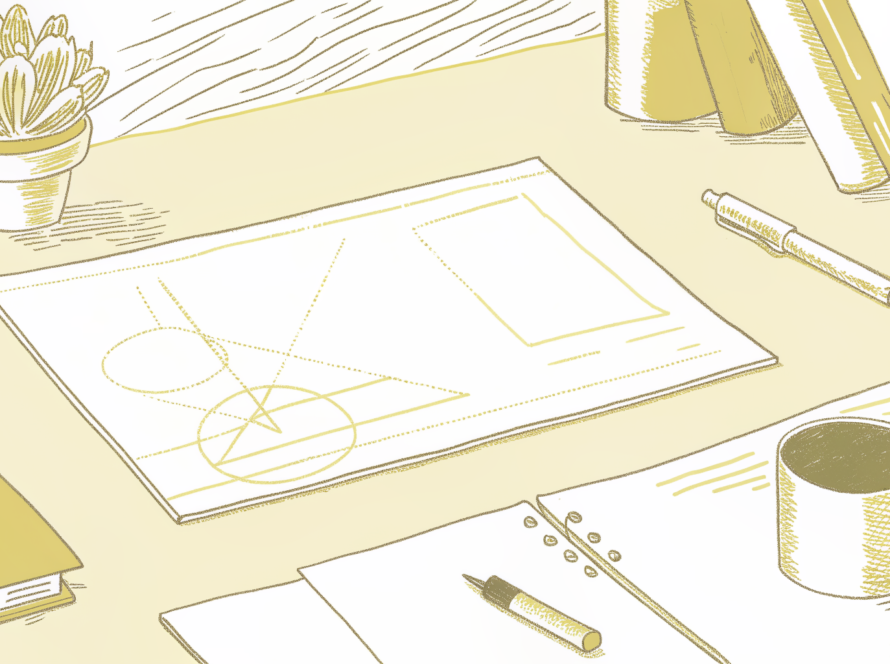 Megaformer and reformer illustrations on a styled editorial desk with fitness props